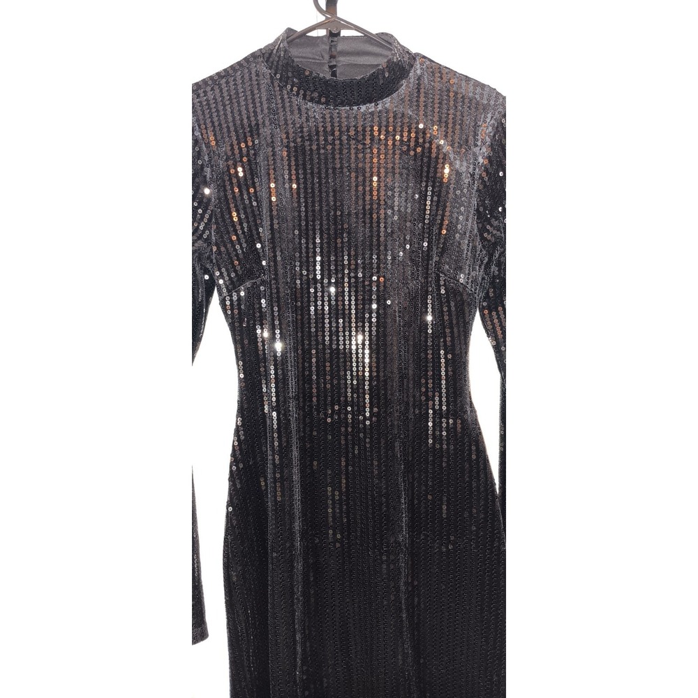 womens mini dress L black velvet sequins party whimsigoth goth dark glam formal - Picture 2 of 13